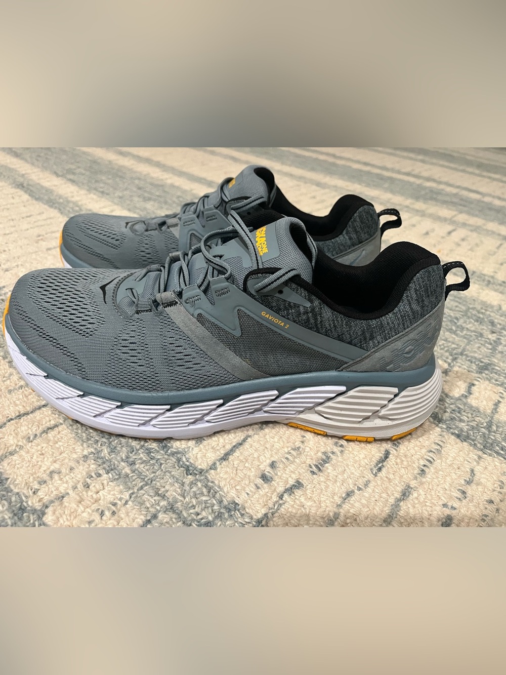 Hoka One One Gaviota 2 Men's Running Shoes - Grey with White & Yellow Accents